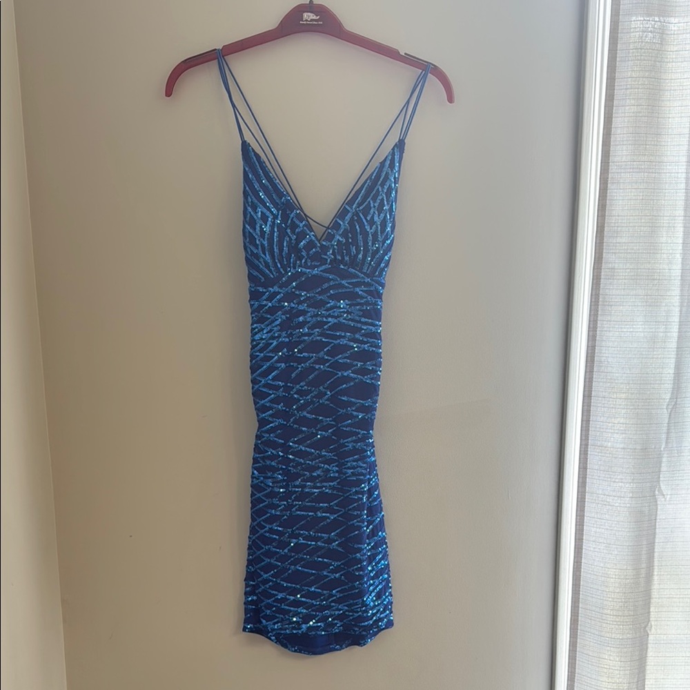 Speechless Blue and White Ruched Mini Dress